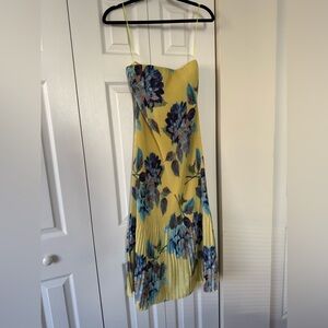 Abercrombie & Fitch Yellow Strapless Pleated Dress with Blue Floral Detail